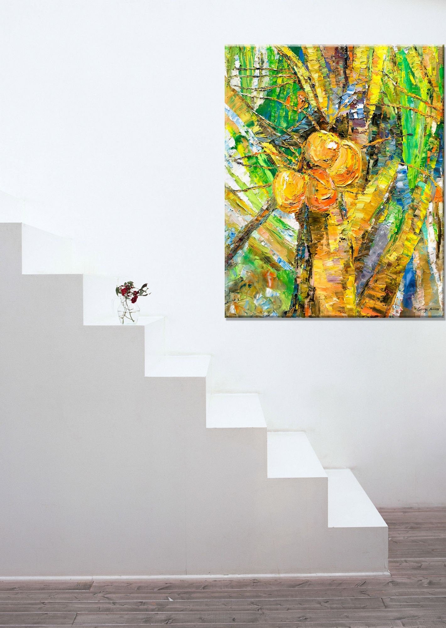 Large Oil Painting Tropical Coconut Trees, Modern Wall Art, Large Canvas Art, Master Bedroom Decor, Tree Wall Art, Oil Painting Abstract