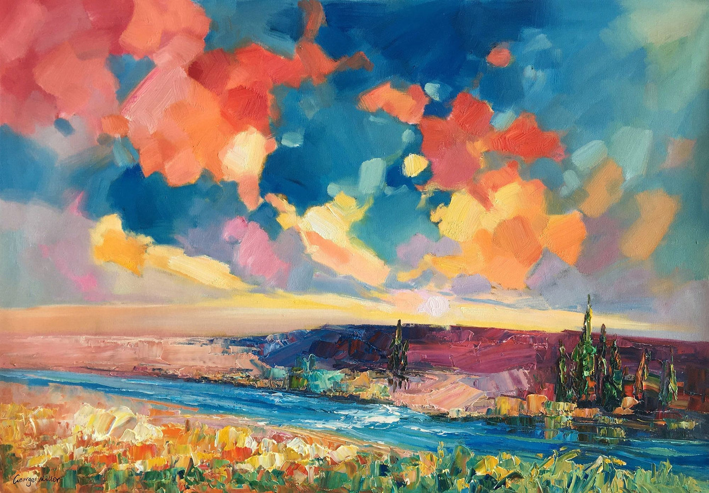 Large Landscape Oil Painting Abstract Painting Wall Decor Modern Art Large Art Palette Knife Painting Textured Ready to Hang Canvas Wall Art