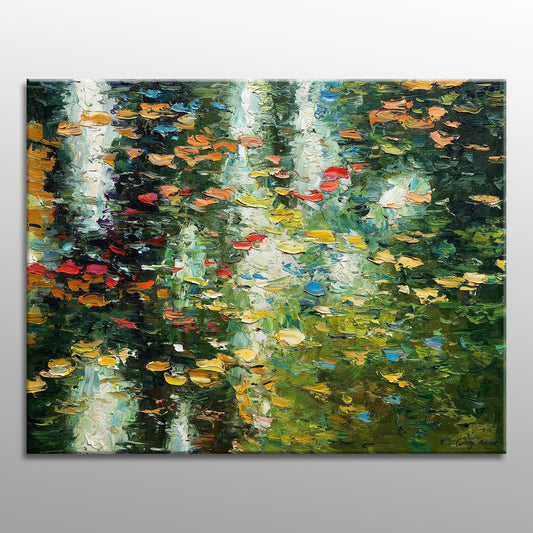 Pond with Waterlilies, Palette Knife Painting, Oil Painting, Large Canvas Art, Wall Decor, Abstract Painting, Large Landscape Painting