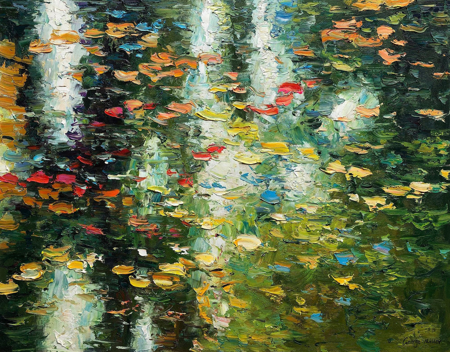 Pond with Waterlilies, Palette Knife Painting, Oil Painting, Large Canvas Art, Wall Decor, Abstract Painting, Large Landscape Painting