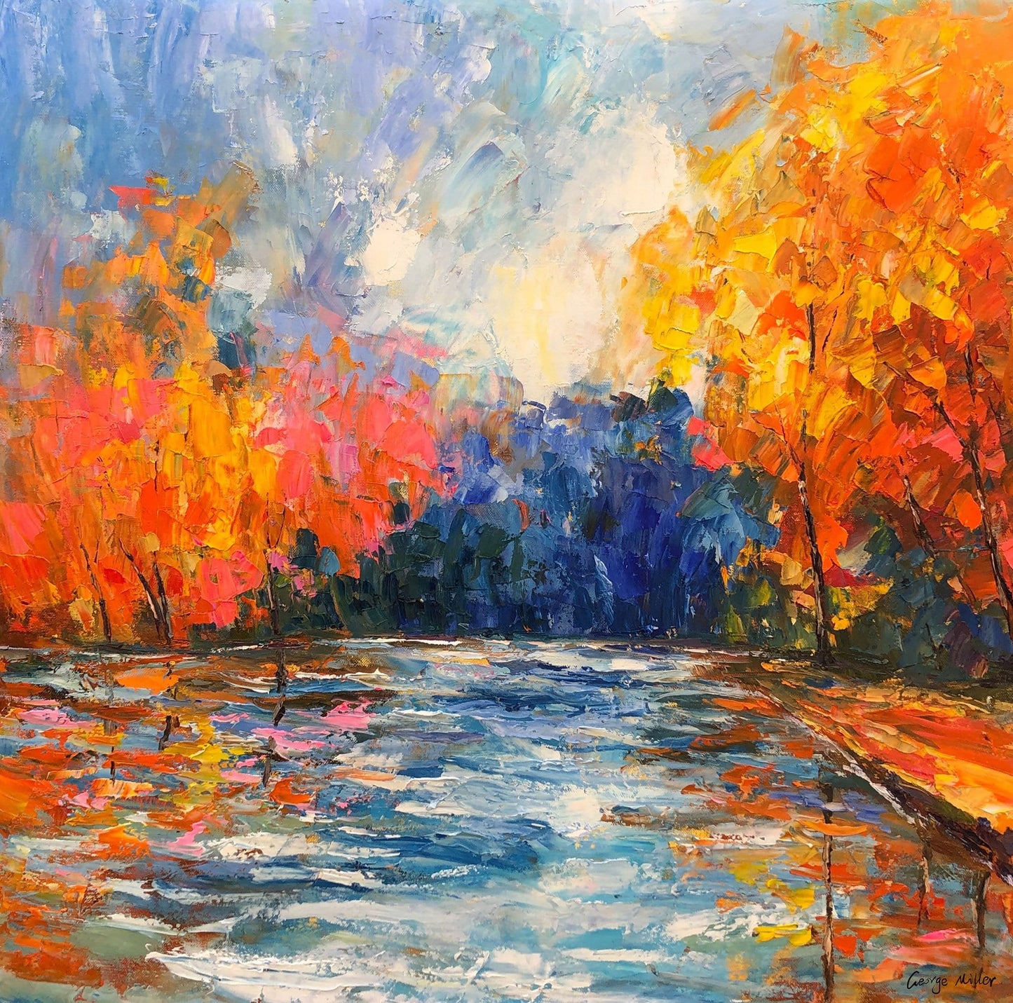 Landscape Oil Painting Autumn Trees By The Pond, Canvas Art, Oil On Canvas Painting, Abstract Landscape, Extra Large Wall Art, Contemporary