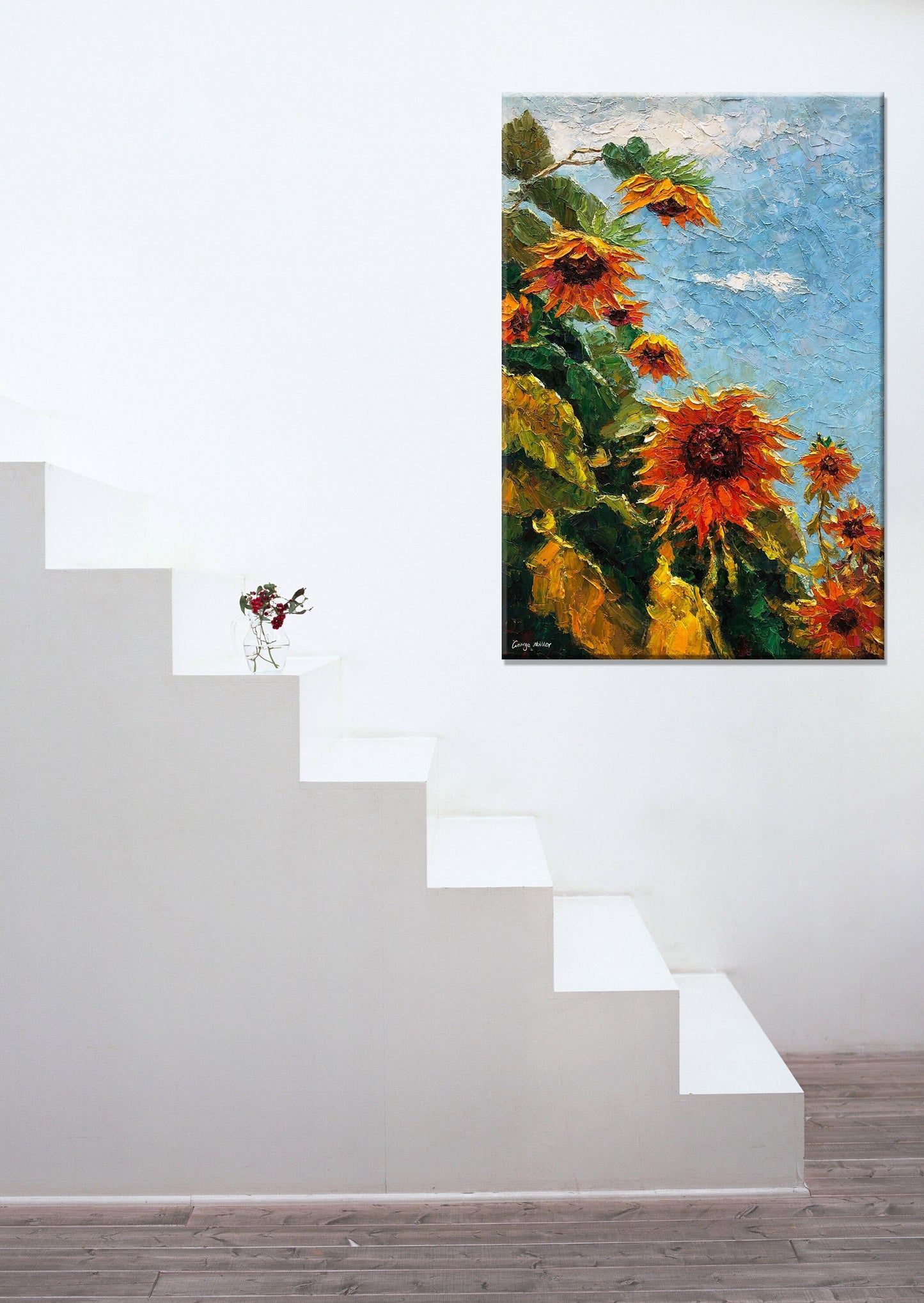 Original Art, Floral Painting, Sunflower Oil Painting, Large Painting, Large Wall Art Canvas, Abstract Art, Palette Knife Art, Spring Art