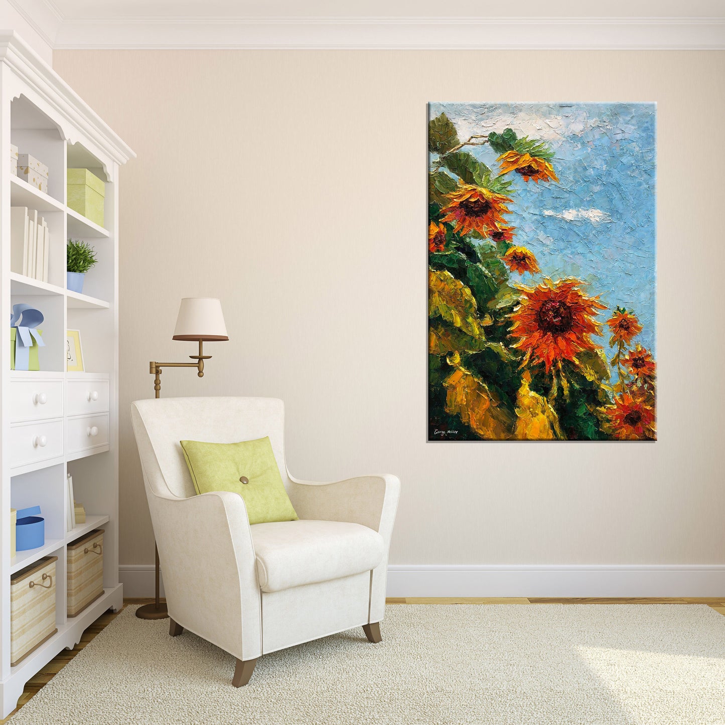 Original Art, Floral Painting, Sunflower Oil Painting, Large Painting, Large Wall Art Canvas, Abstract Art, Palette Knife Art, Spring Art