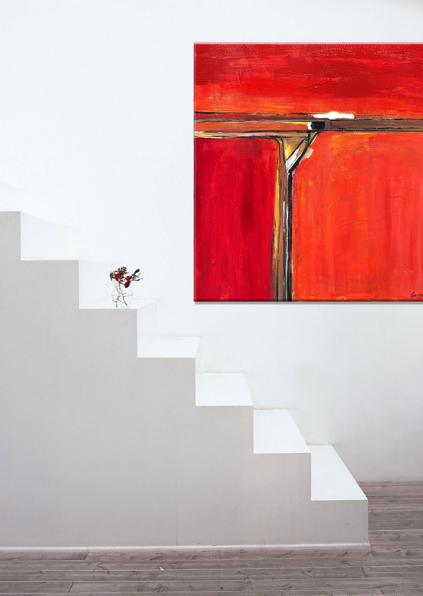 Abstract Oil Painting Red, Minimalist Painting, Wall Hanging, Office Wall Art, Living Room Decor, Above Bed Art, Unique Wall Art