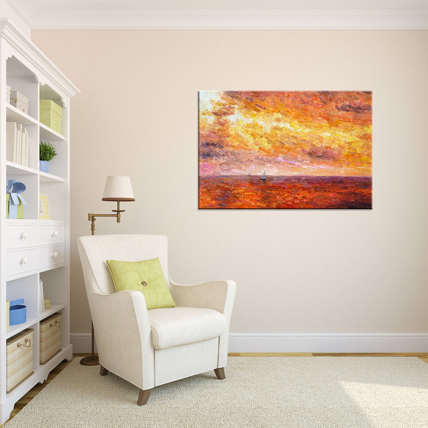 Original Oil Painting: Pacific Sunset Seascape - Modern Wall Art | 32x48 inches, Abstract Painting Seascape, Large Painting, Modern Wall Art