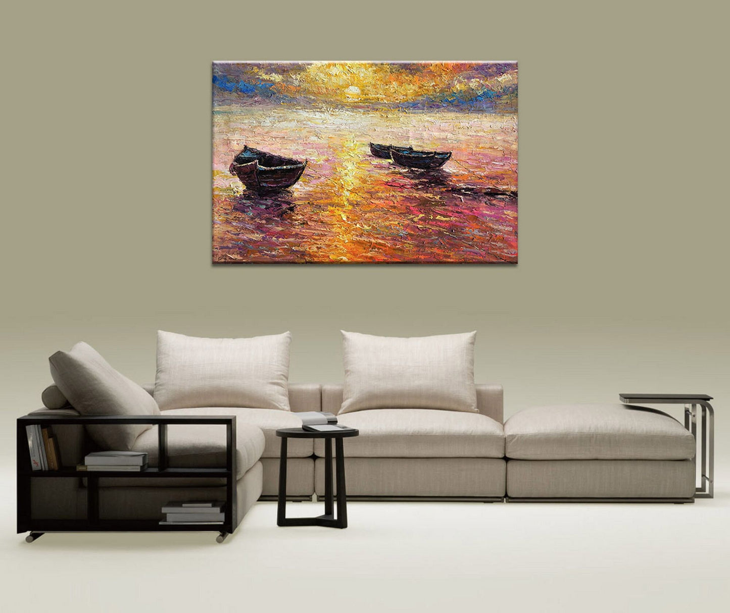 Fishing Boat at Dawn: Large Wall Decor | Original Oil Painting | Seascape Art, Oil Painting Abstract, Living Room Wall Décor