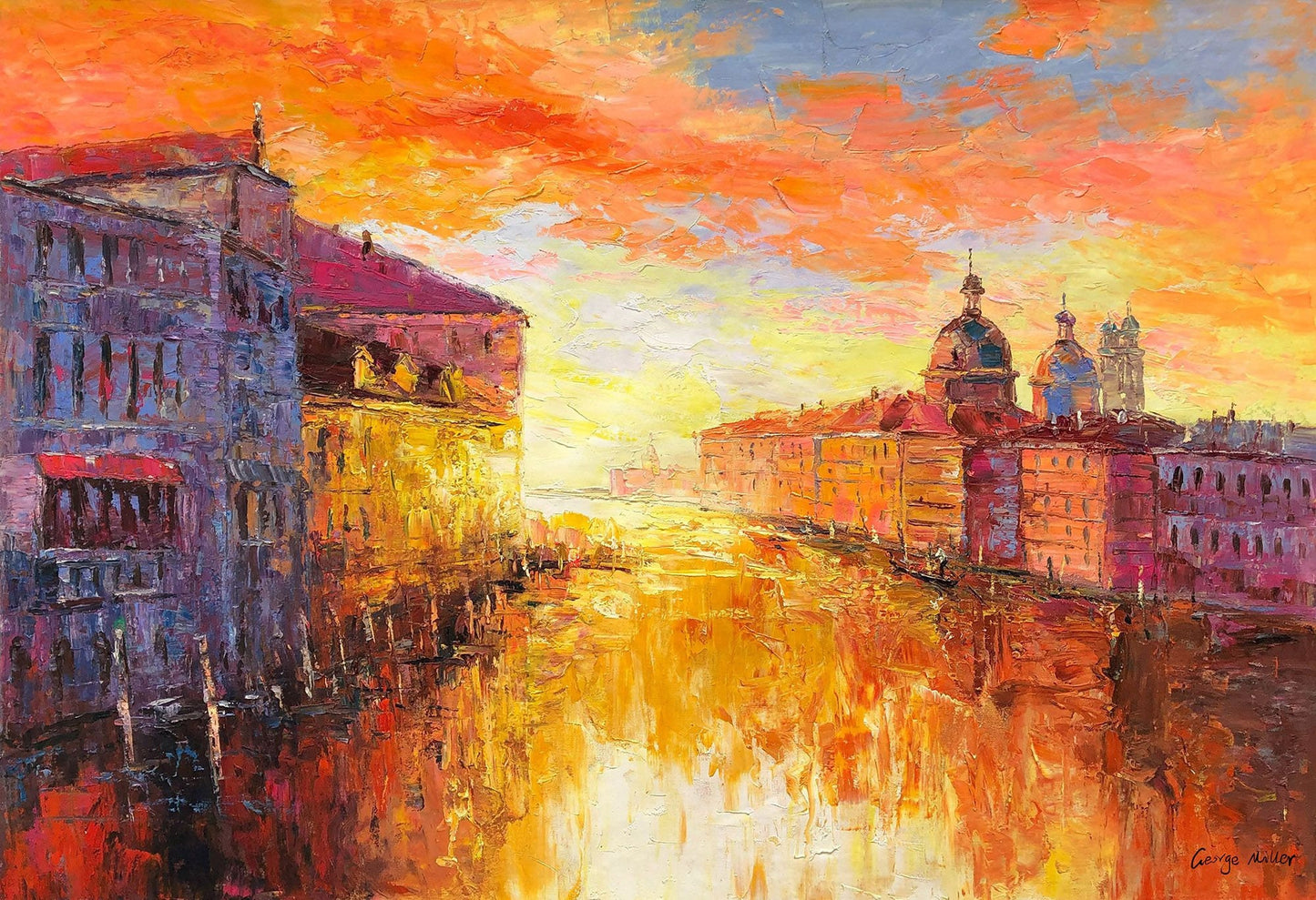 Grand Canal Of Venice Sunrise | Original Art Oil Painting - Palette Knife, Large Wall Art