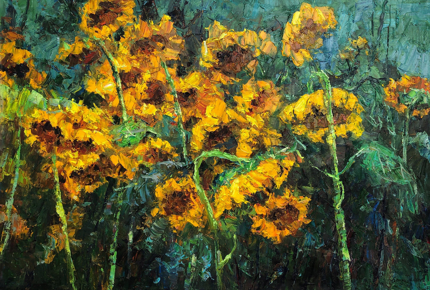 Oil Painting Blooming Sunflowers, Large Floral Oil Painting, Abstract Wall Art, Oil Painting Original, Floral Art, Contemporary Art, Yellow