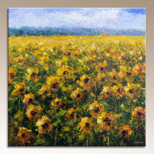 Landscape Painting, Large Oil Painting, Sunflower Fields, Abstract Painting, Original Art, Canvas Art, Family Wall Decor, GeorgeMillerArt