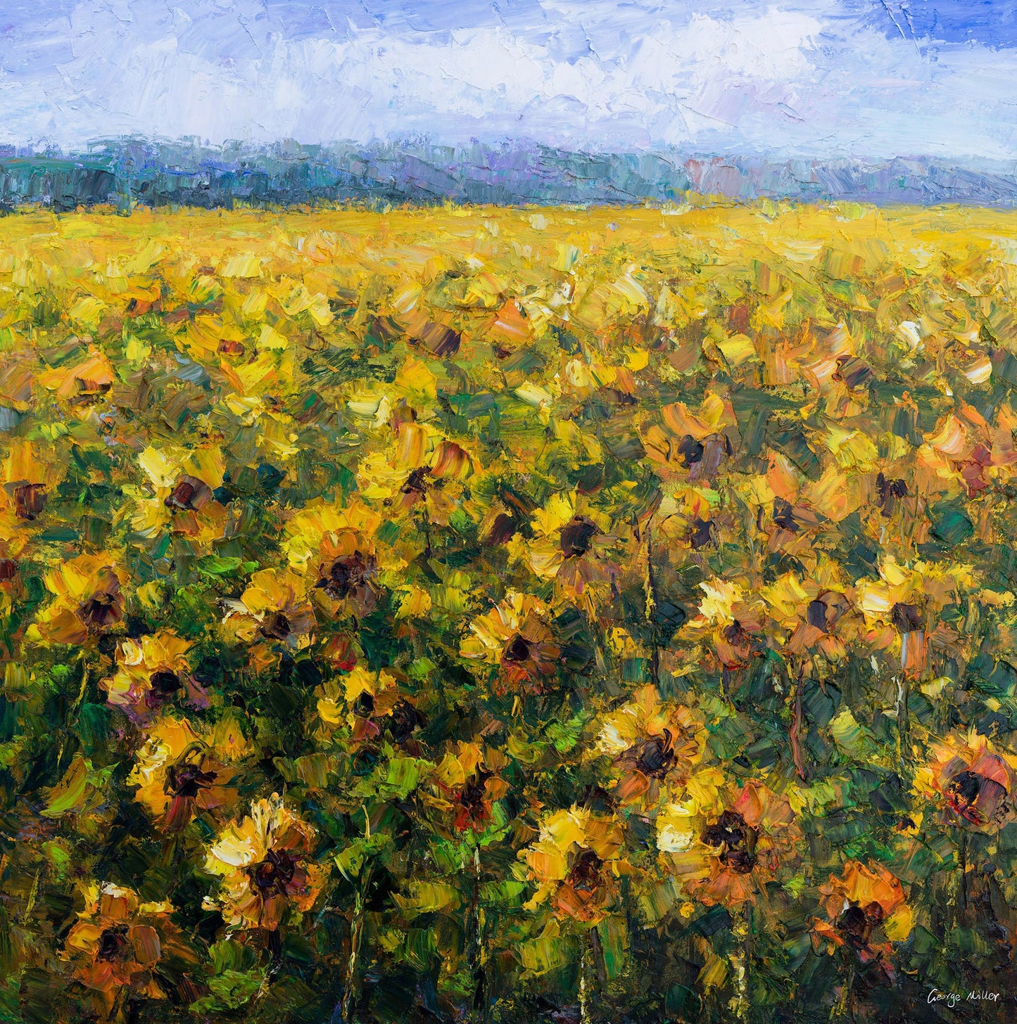 Landscape Painting, Large Oil Painting, Sunflower Fields, Abstract Painting, Original Art, Canvas Art, Family Wall Decor, GeorgeMillerArt