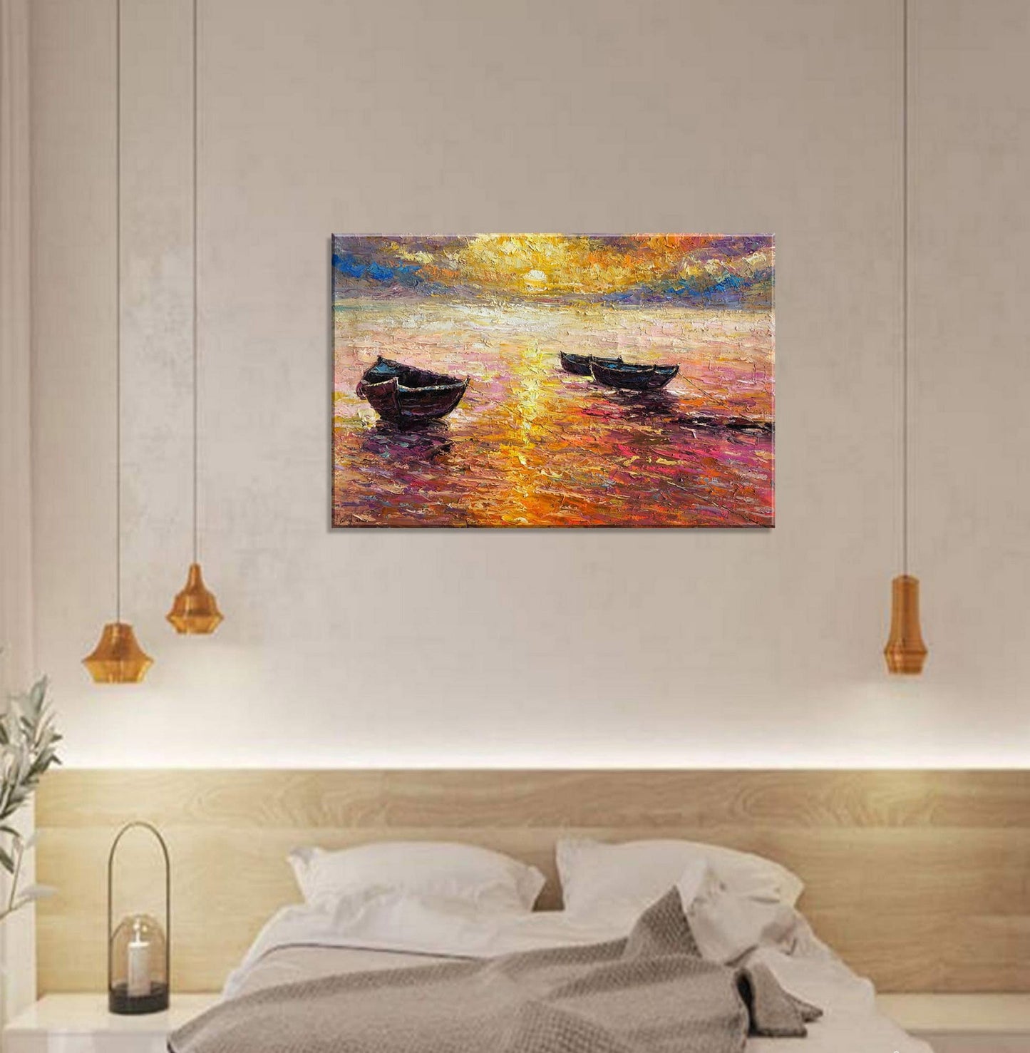 Fishing Boat at Dawn: Large Wall Decor | Original Oil Painting | Seascape Art, Oil Painting Abstract, Living Room Wall Décor