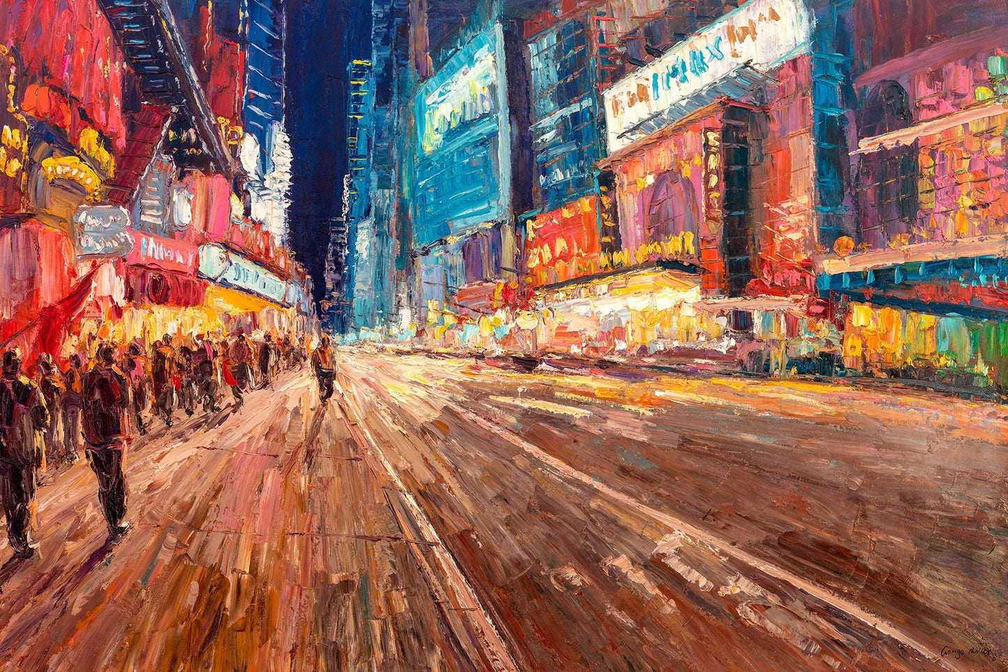 Oil Painting New York Street at Night Times Square, New York, Abstract Large Canvas Art, Oil Painting Original, Large Abstract Oil Painting