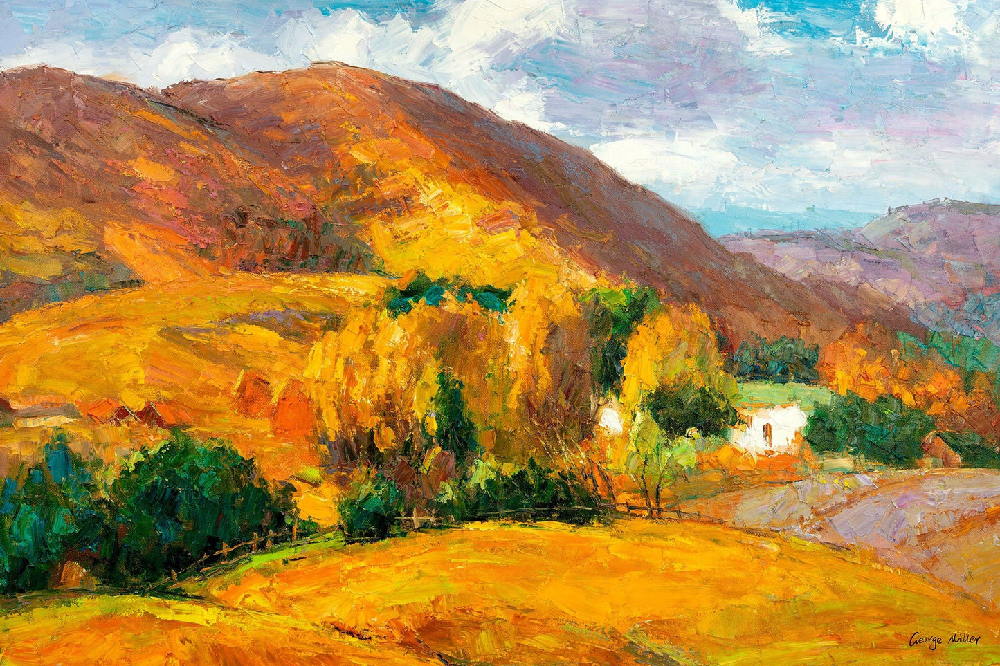 The Perfect Rustic Wall Art - This Impasto Painting of Large Landscape Hills by George Miller is Ideal for Any Home or Office