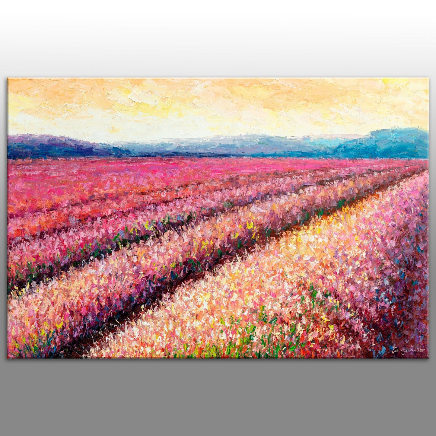 Oil Painting, Italian Tuscany Lavender Field Dawn, Landscape Painting, Palette Knife Art, Oil Painting Abstract, Rustic Living Room Wall Art