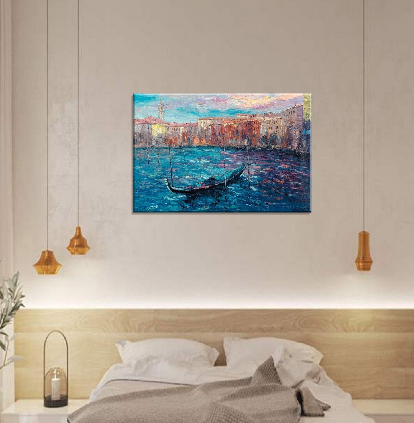 Oil Painting Venice Grand Canal Gondola, Large Art, Abstract Canvas Art, Original Abstract Painting, Living Room Art, Landscape Oil Painting
