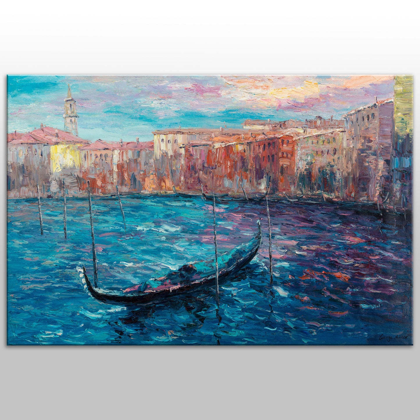 Oil Painting Venice Grand Canal Gondola, Large Art, Abstract Canvas Art, Original Abstract Painting, Living Room Art, Landscape Oil Painting