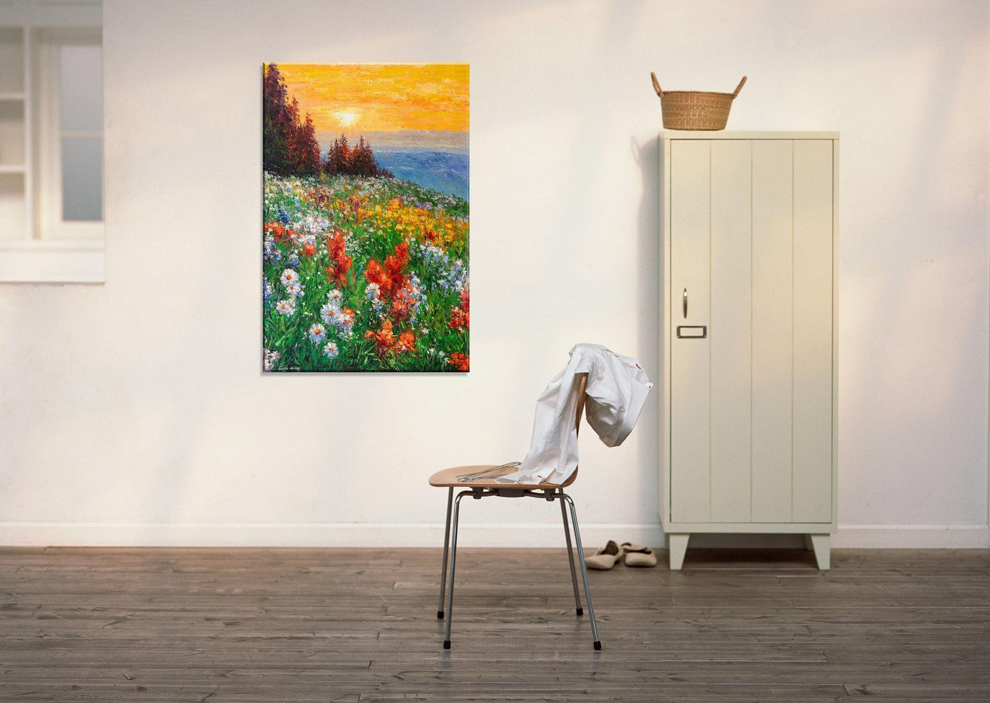 Original Artwork, Large Landscape Painting, Spring Field Wild Flowers, Modern Painting, Oil Painting Abstract, Wall Hanging, Large Painting