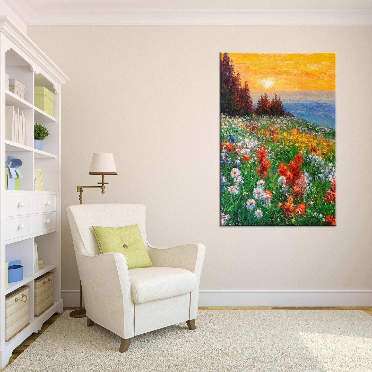 Original Artwork, Large Landscape Painting, Spring Field Wild Flowers, Modern Painting, Oil Painting Abstract, Wall Hanging, Large Painting