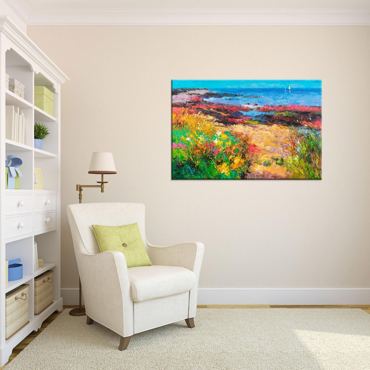 Oil Painting Landscape Flowers By The Sea, Canvas Painting, Oil Painting, Large Landscape Paintings On Canvas, Large Wall Art, Handmade Art