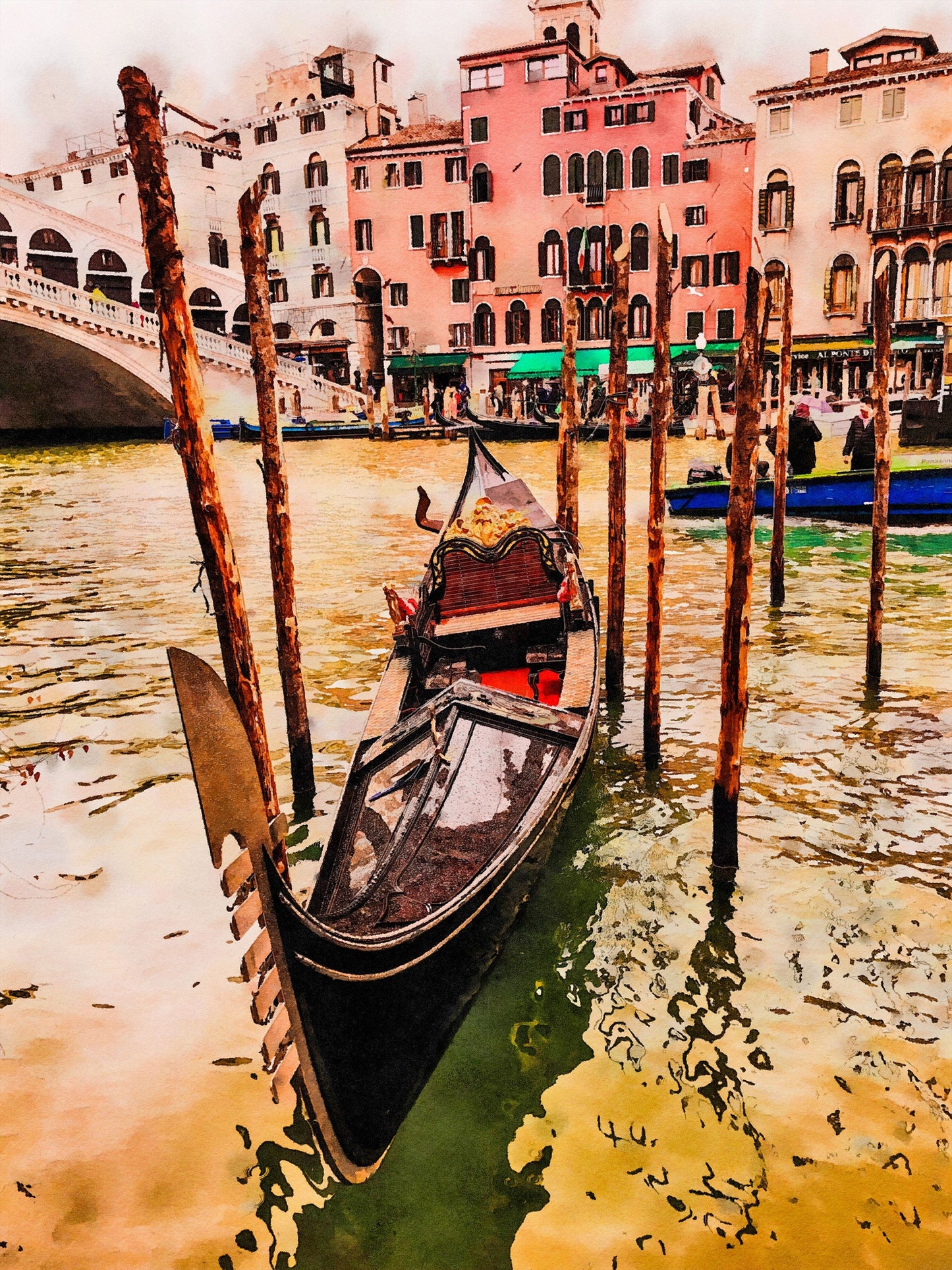 Venice Grand Canal Gondola Italy Cityscape Giclée Print, Watercolor Abstract Wall Art Prints, Modern Art, Canvas Art, Dorm Décor, HD Print