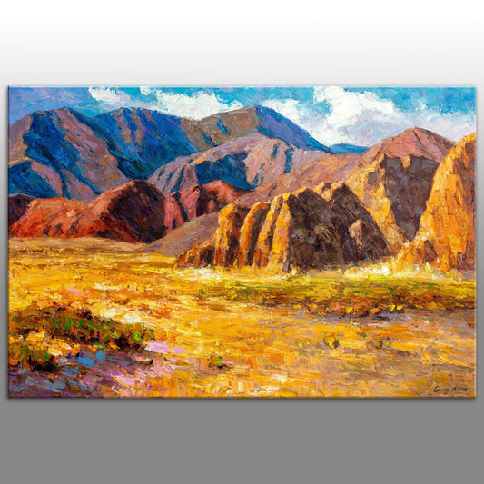 Original Mountain Painting for Home Decor, Landscape Painting, Oil Painting, Original Artwork, Handmade Art, Beige Original Painting