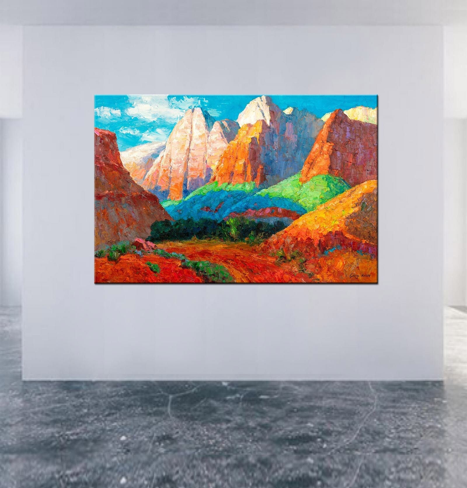 Landscape Oil Painting Spring Mountains, Modern Art, Abstract Canvas Art, Large Abstract Painting, Abstract Oil Painting, Original Painting