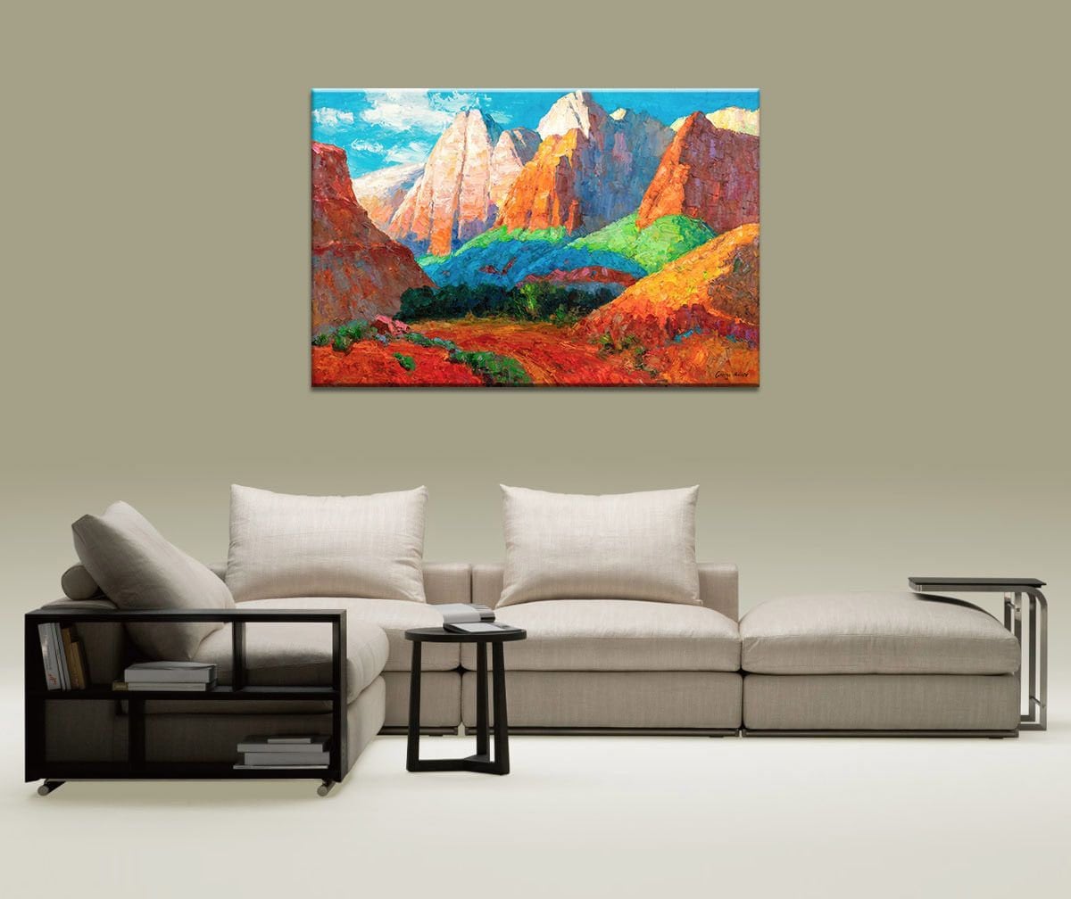 Landscape Oil Painting Spring Mountains, Modern Art, Abstract Canvas Art, Large Abstract Painting, Abstract Oil Painting, Original Painting