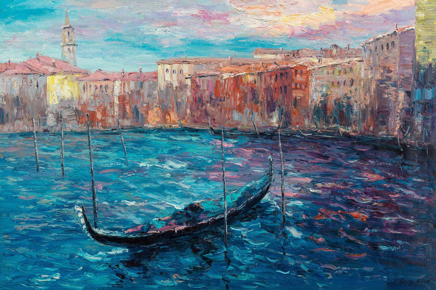 Oil Painting Venice Grand Canal Gondola, Large Art, Abstract Canvas Art, Original Abstract Painting, Living Room Art, Landscape Oil Painting