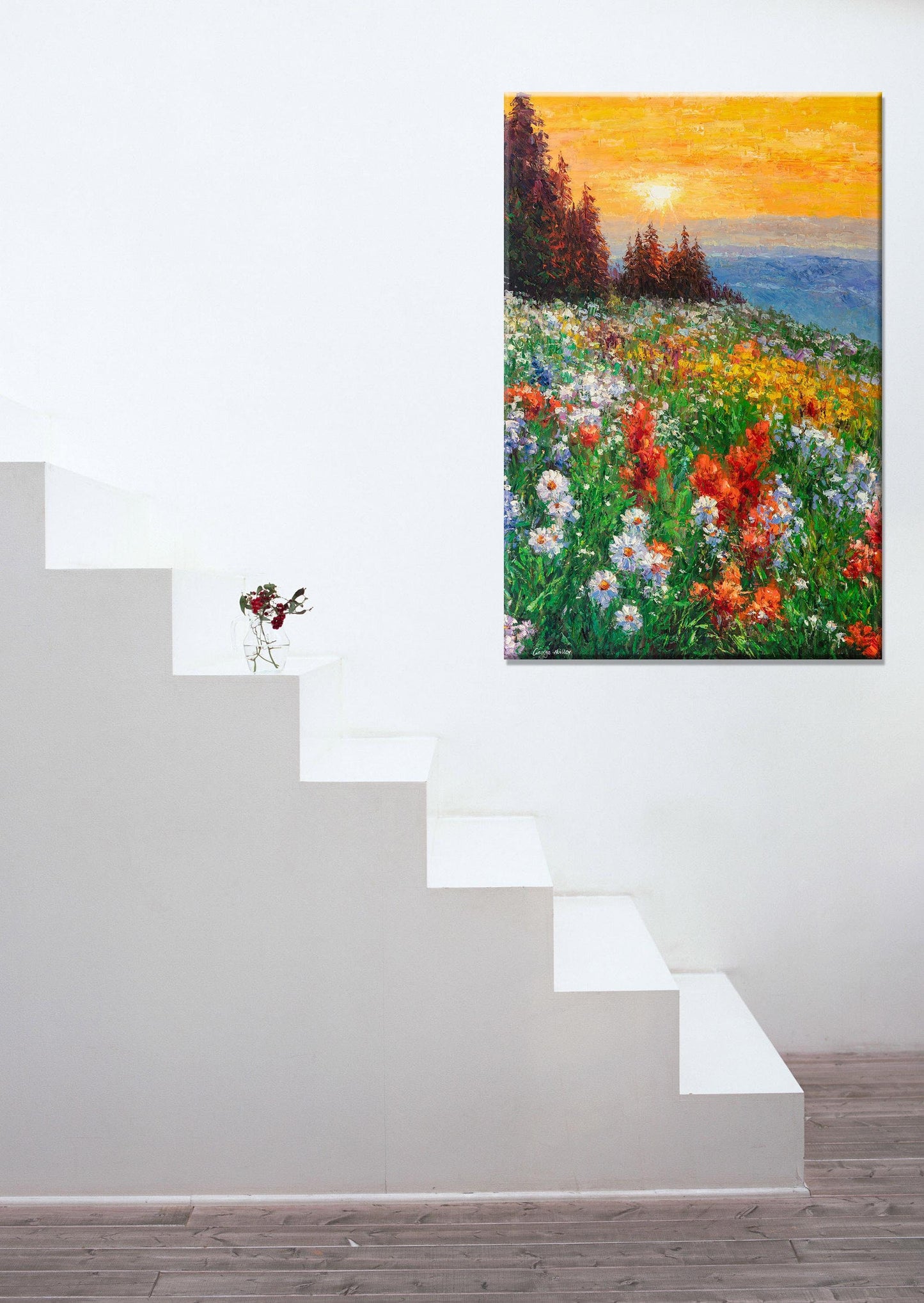 Original Artwork, Large Landscape Painting, Spring Field Wild Flowers, Modern Painting, Oil Painting Abstract, Wall Hanging, Large Painting