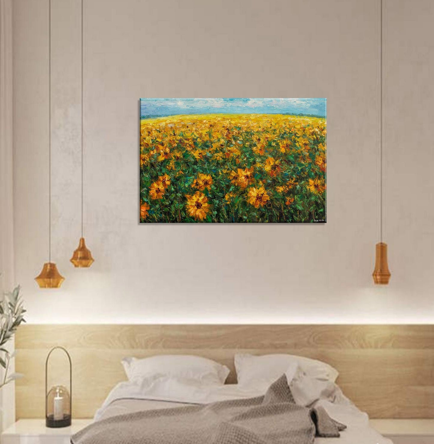 Landscape Painting Tuscany Sunflower Fields, Abstract Landscape Painting, Canvas Art, Wall Art, Contemporary Painting, Canvas Art