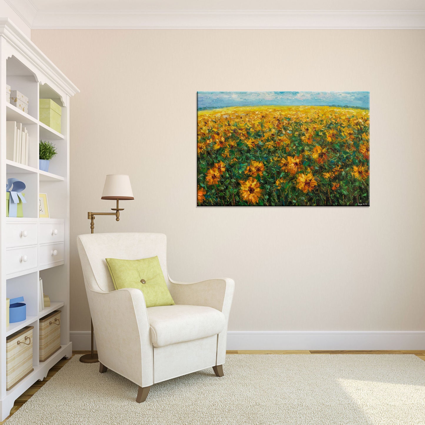 Landscape Painting Tuscany Sunflower Fields, Abstract Landscape Painting, Canvas Art, Wall Art, Contemporary Painting, Canvas Art