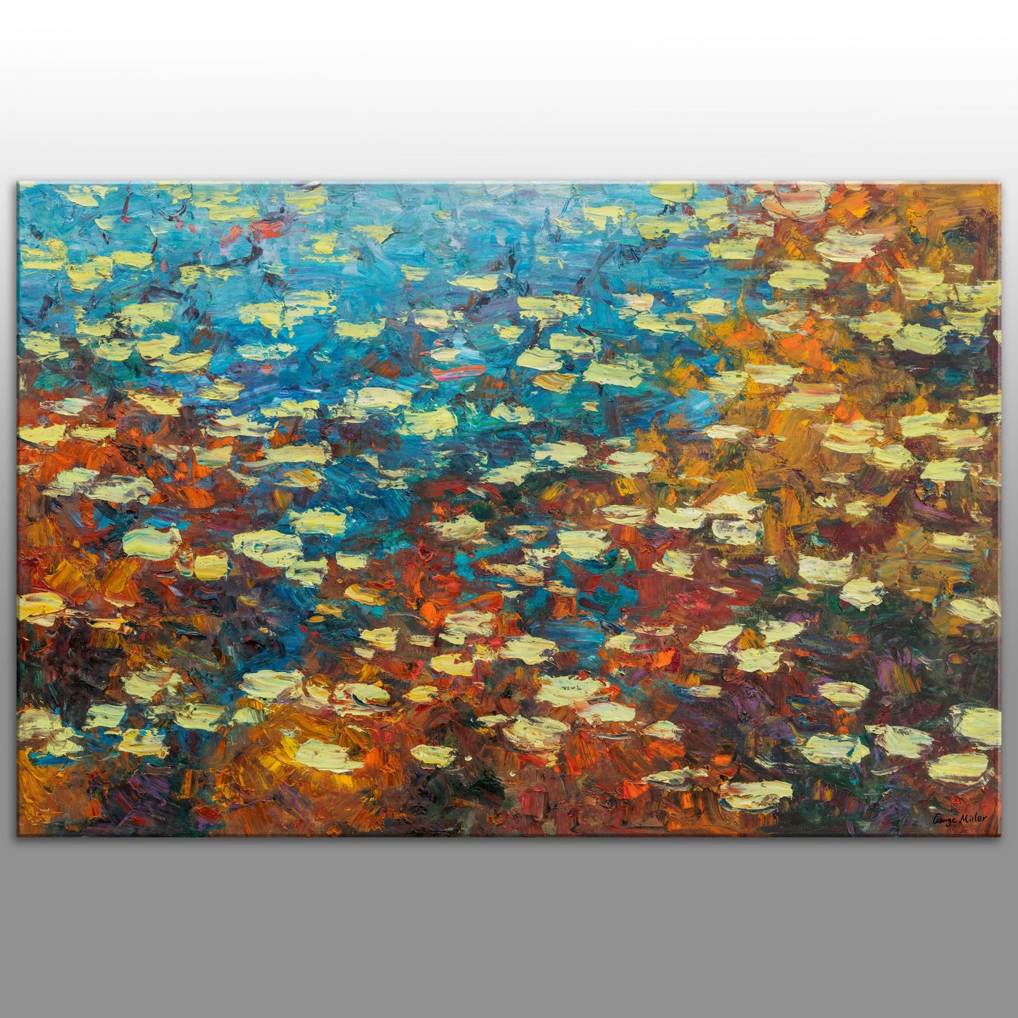Original Oil Painting Water Lilies Pond Autumn, Modern Painting, Abstract Oil Painting, Canvas Art, Canvas Wall Art, Large Oil Painting