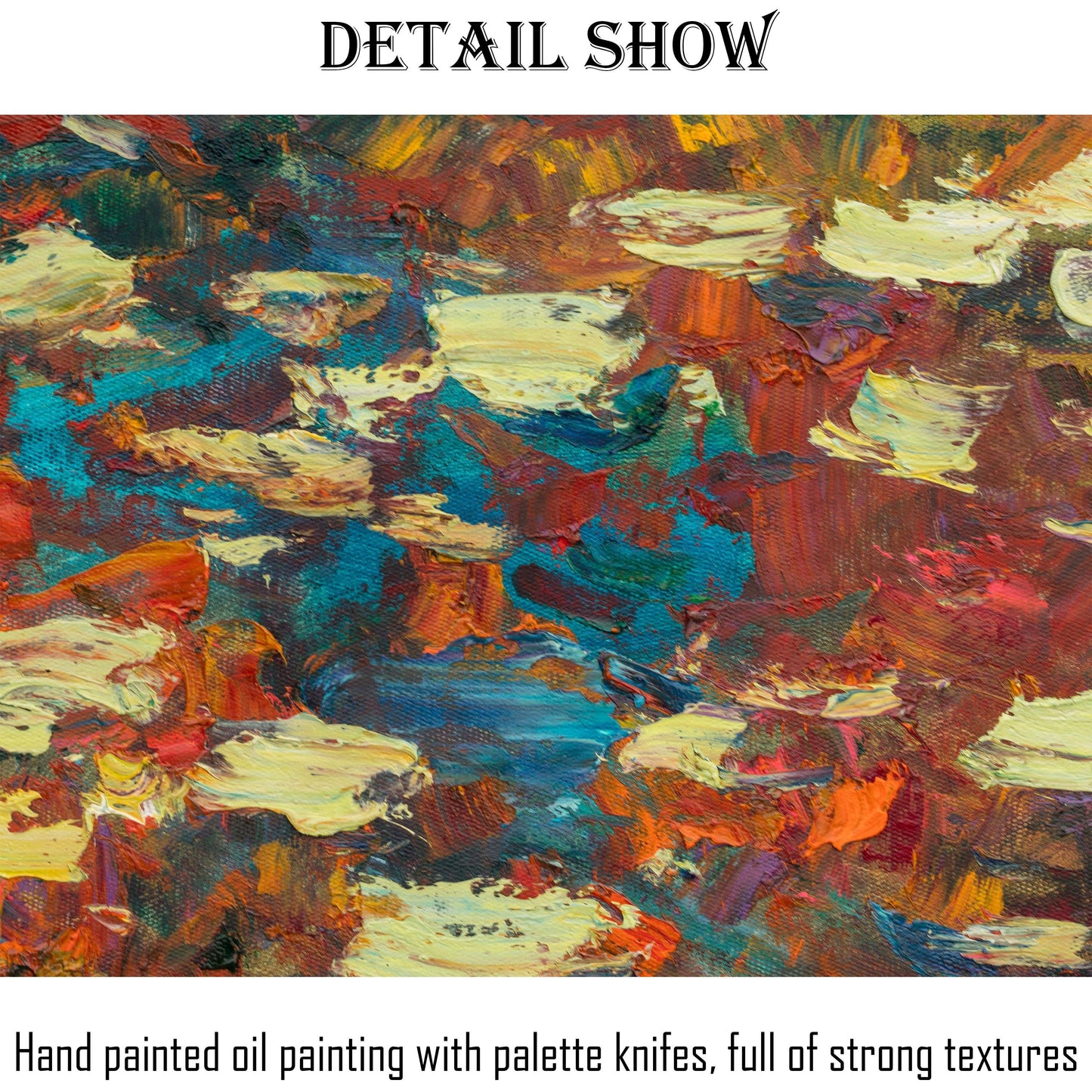 Original Oil Painting Water Lilies Pond Autumn, Modern Painting, Abstract Oil Painting, Canvas Art, Canvas Wall Art, Large Oil Painting