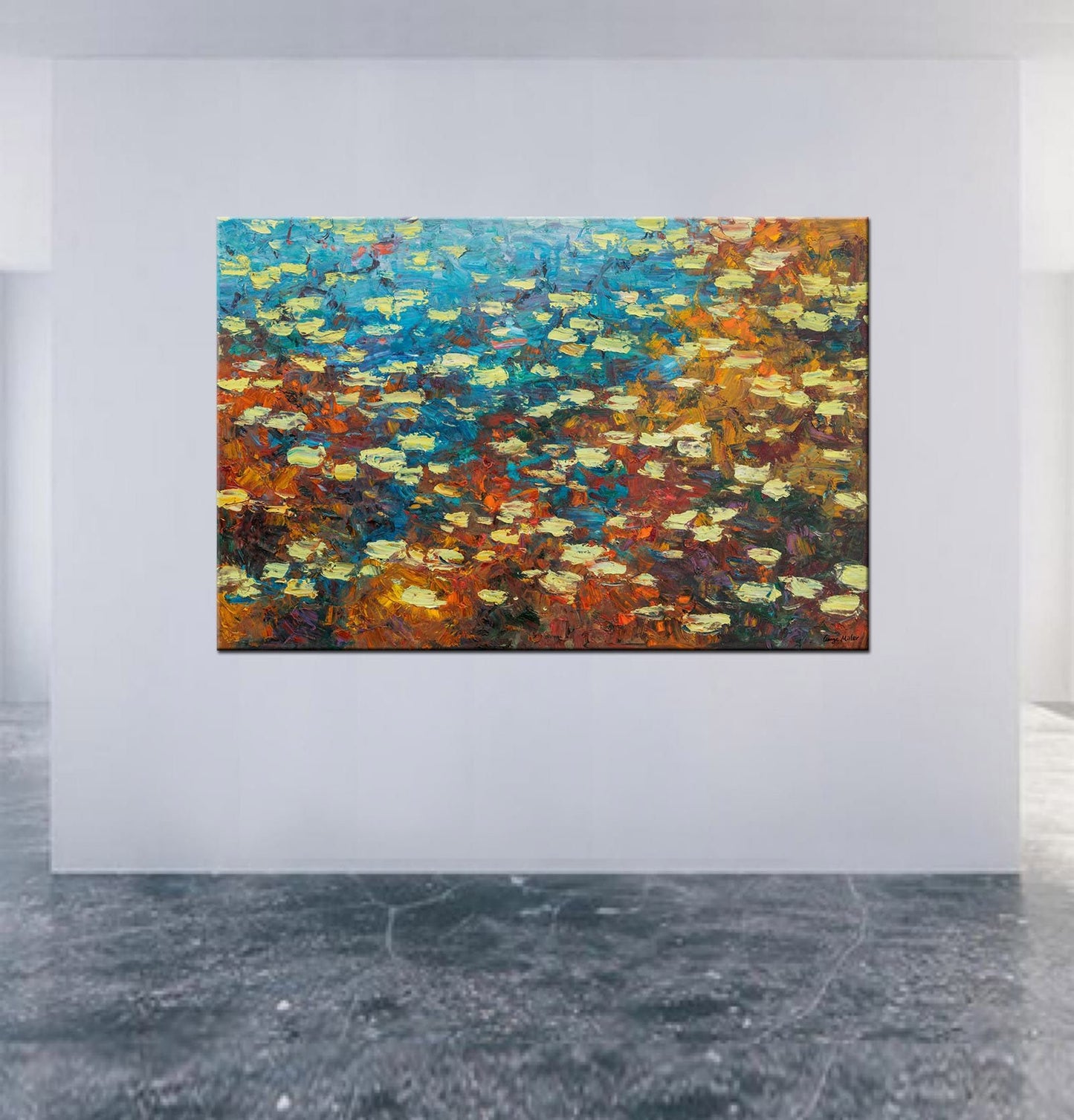 Original Oil Painting Water Lilies Pond Autumn, Modern Painting, Abstract Oil Painting, Canvas Art, Canvas Wall Art, Large Oil Painting
