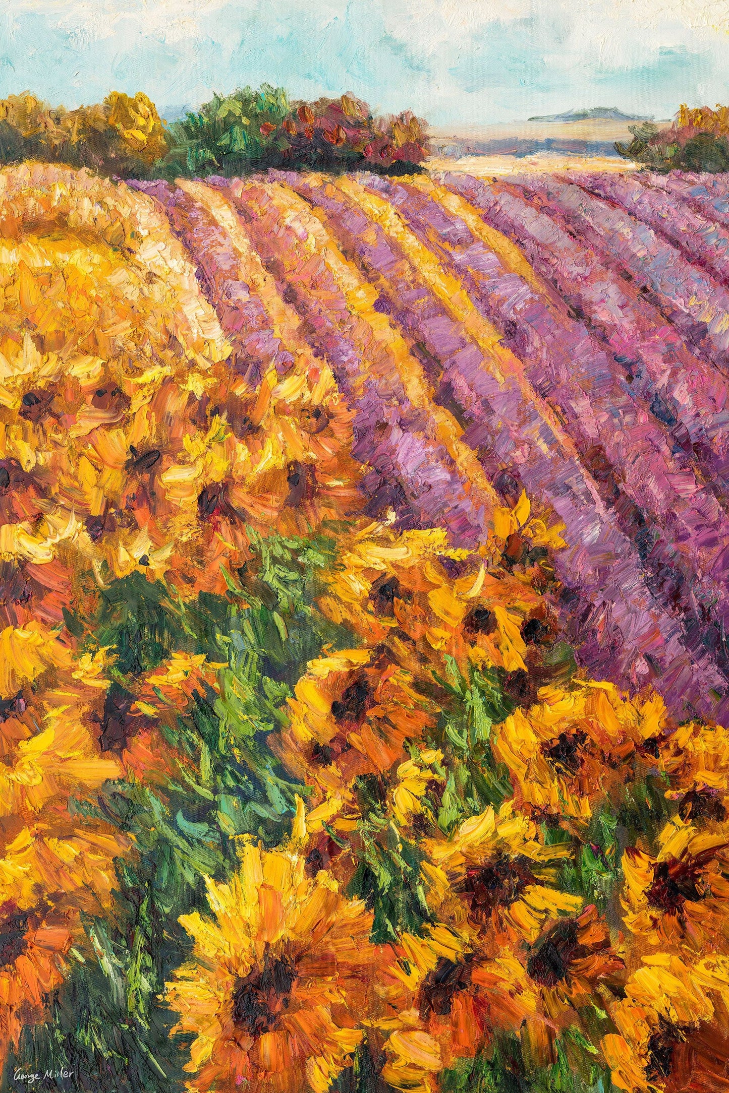 Original Large Oil Painting Sunflower Fields Tuscany - Contemporary Canvas Wall Art - Ready to Hang - Landscape