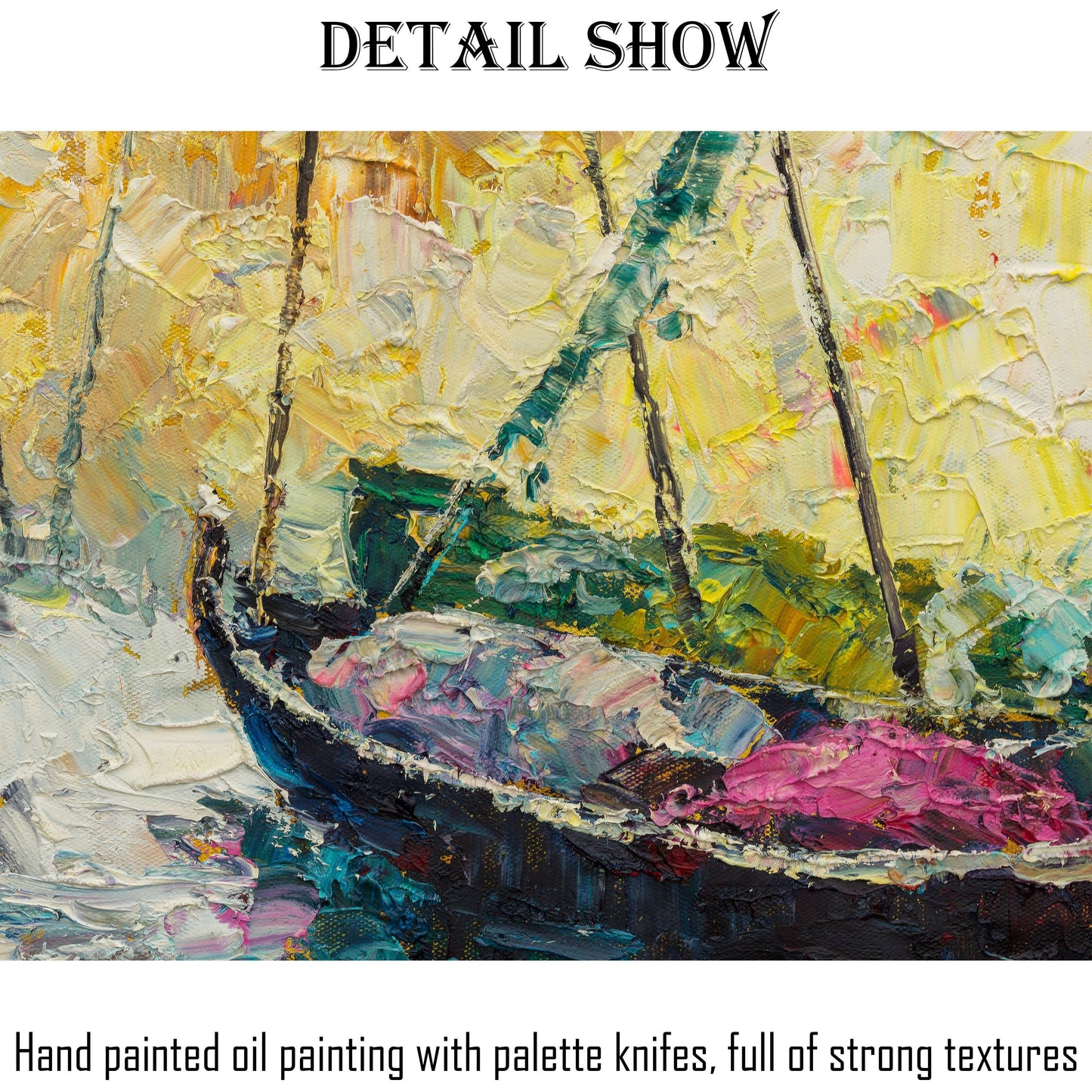 Oil Painting Venice Grand Canal Gondola Sunset, Original Abstract Painting, Abstract Painting, Large Landscape Painting, Living Room Decor