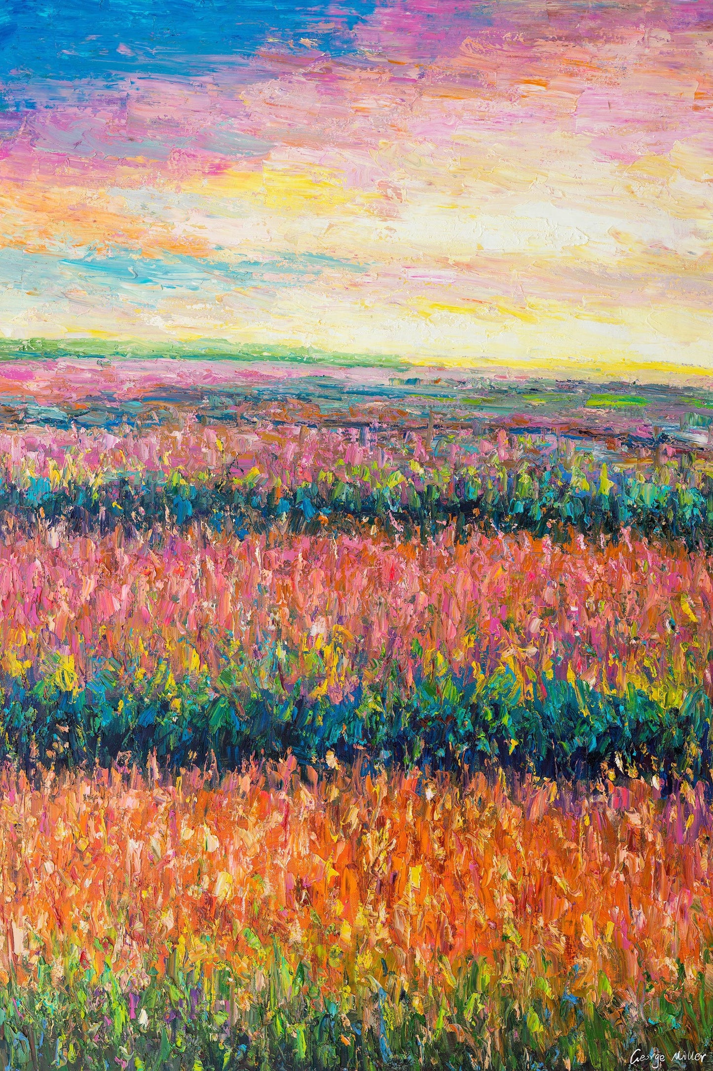 Oil Painting Tuscany Lavender Fields Sunset, Artwork, Oil On Canvas Painting, Hand Painted, Rustic Oil Painting, Impasto Oil Painting