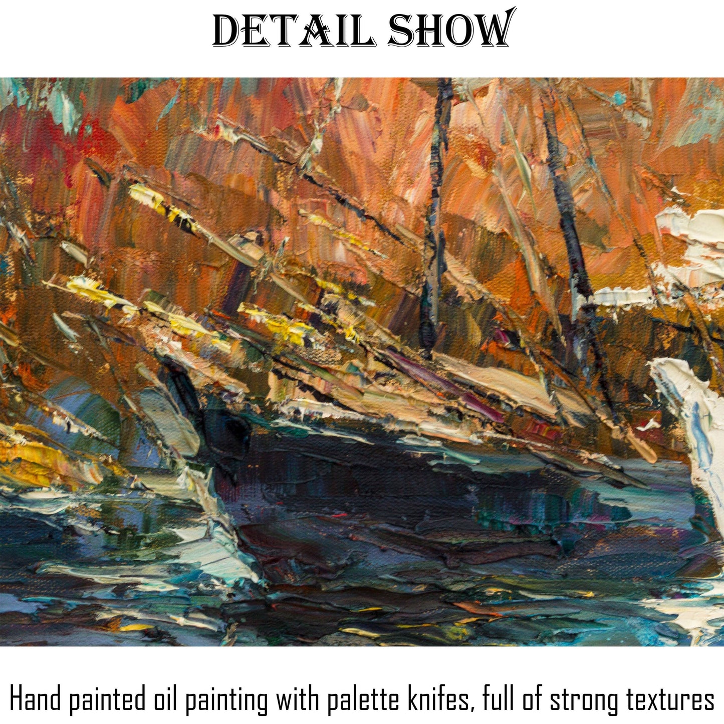 Oil Painting, Amsterdam Canal Oil Painting, Large Oil Painting, Abstract Canvas Art, Living Room Art, Rustic Décor, Oil Painting Boats Vivid