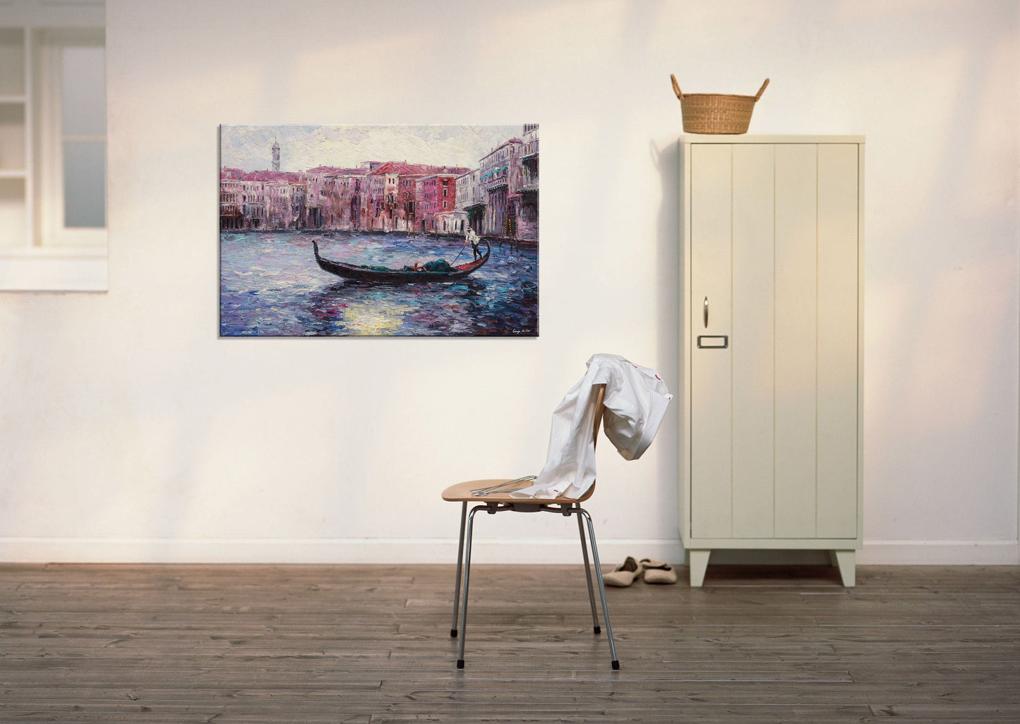 Oil Painting, Seascape, Itanlian Venice Gondola Sunset, Large Art, Original Oil Painting, Palette Knife Painting, Landscape Oil Painting