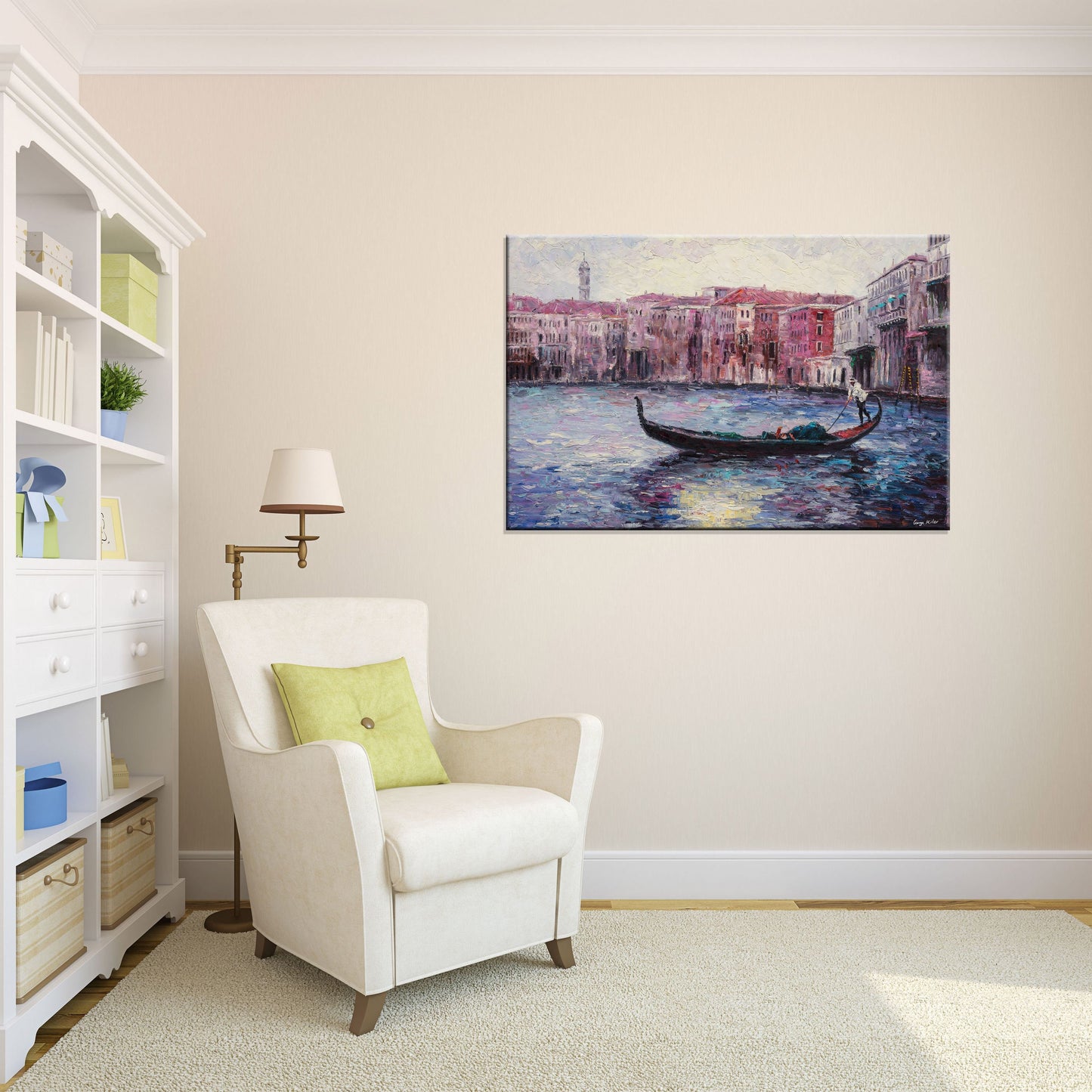 Oil Painting, Seascape, Itanlian Venice Gondola Sunset, Large Art, Original Oil Painting, Palette Knife Painting, Landscape Oil Painting