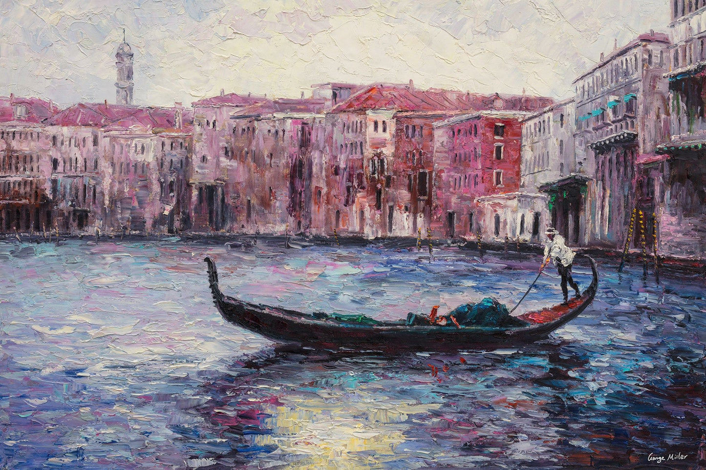 Oil Painting, Seascape, Itanlian Venice Gondola Sunset, Large Art, Original Oil Painting, Palette Knife Painting, Landscape Oil Painting