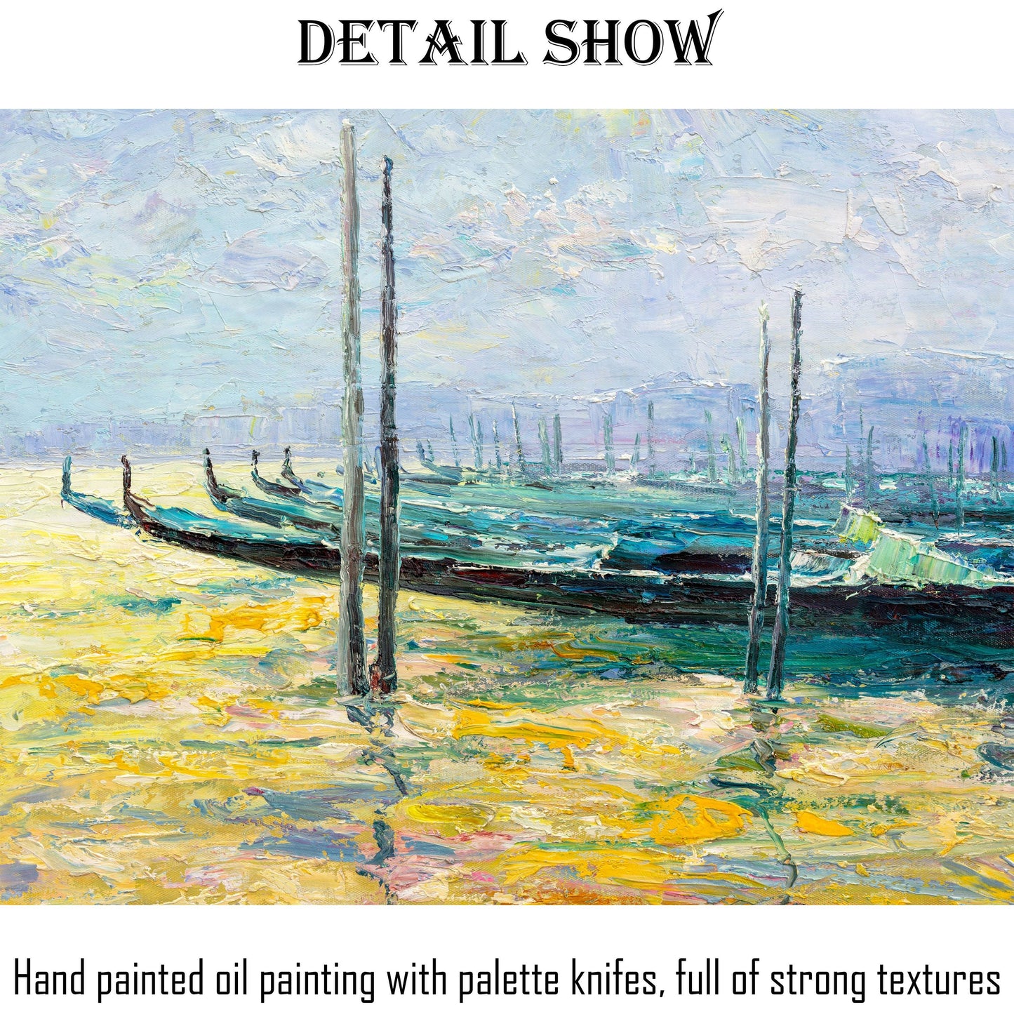 Oil Painting Original Venice Gondola at Dawn, Large Art, Large Landscape Painting, Large Canvas Painting, Canvas Art, Master Bedroom Decor
