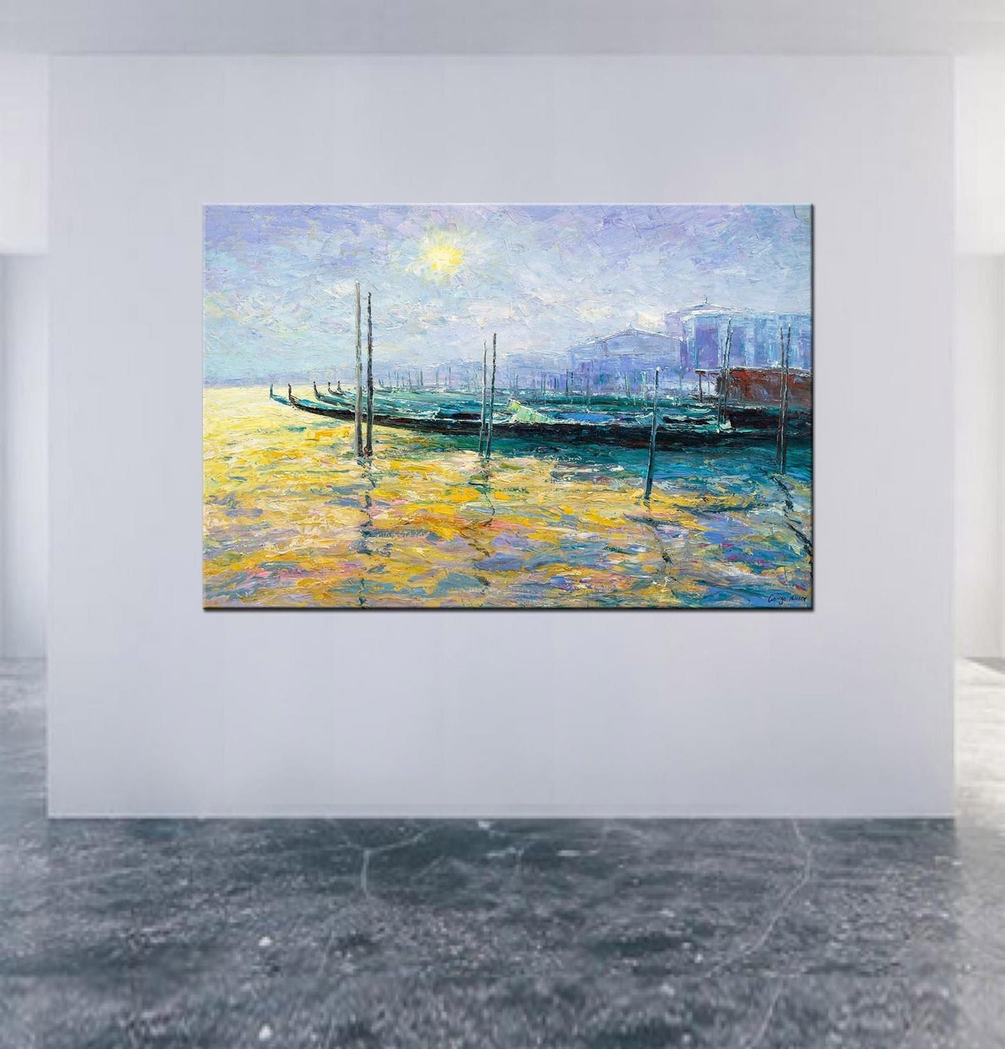 Oil Painting Original Venice Gondola at Dawn, Large Art, Large Landscape Painting, Large Canvas Painting, Canvas Art, Master Bedroom Decor