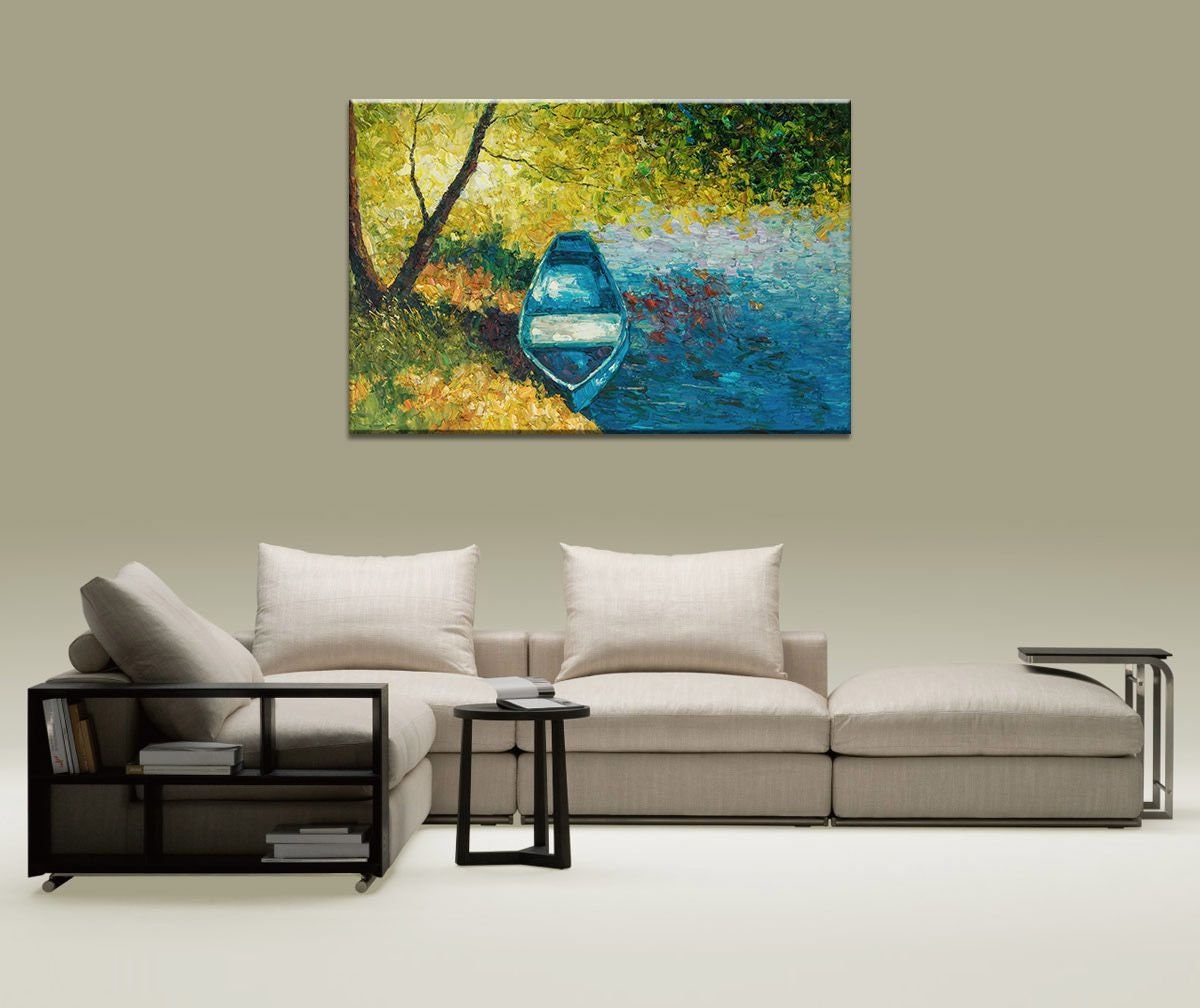 Oil Painting, Original Painting, Fishing Boat, Seascape Painting, Modern Art, Contemporary Art, Palette Knife Oil Painting, Modern Art
