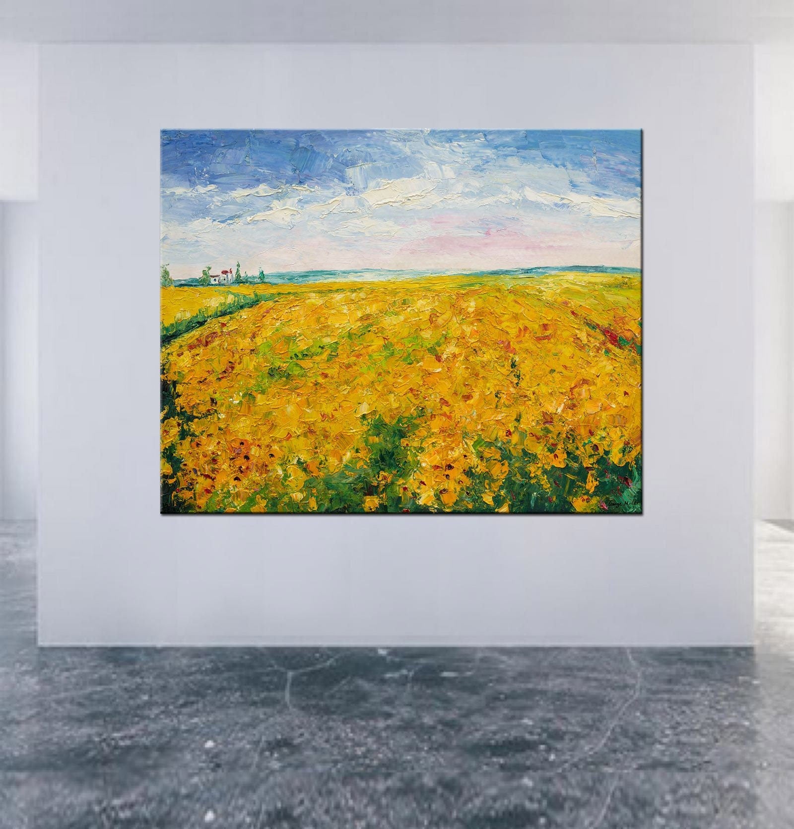 Abstract Art, Contemporary Art, Original Abstract Painting, Canvas Painting, 48" Oil Painting, Tunscany Sunflower Field, Canvas Wall Decor