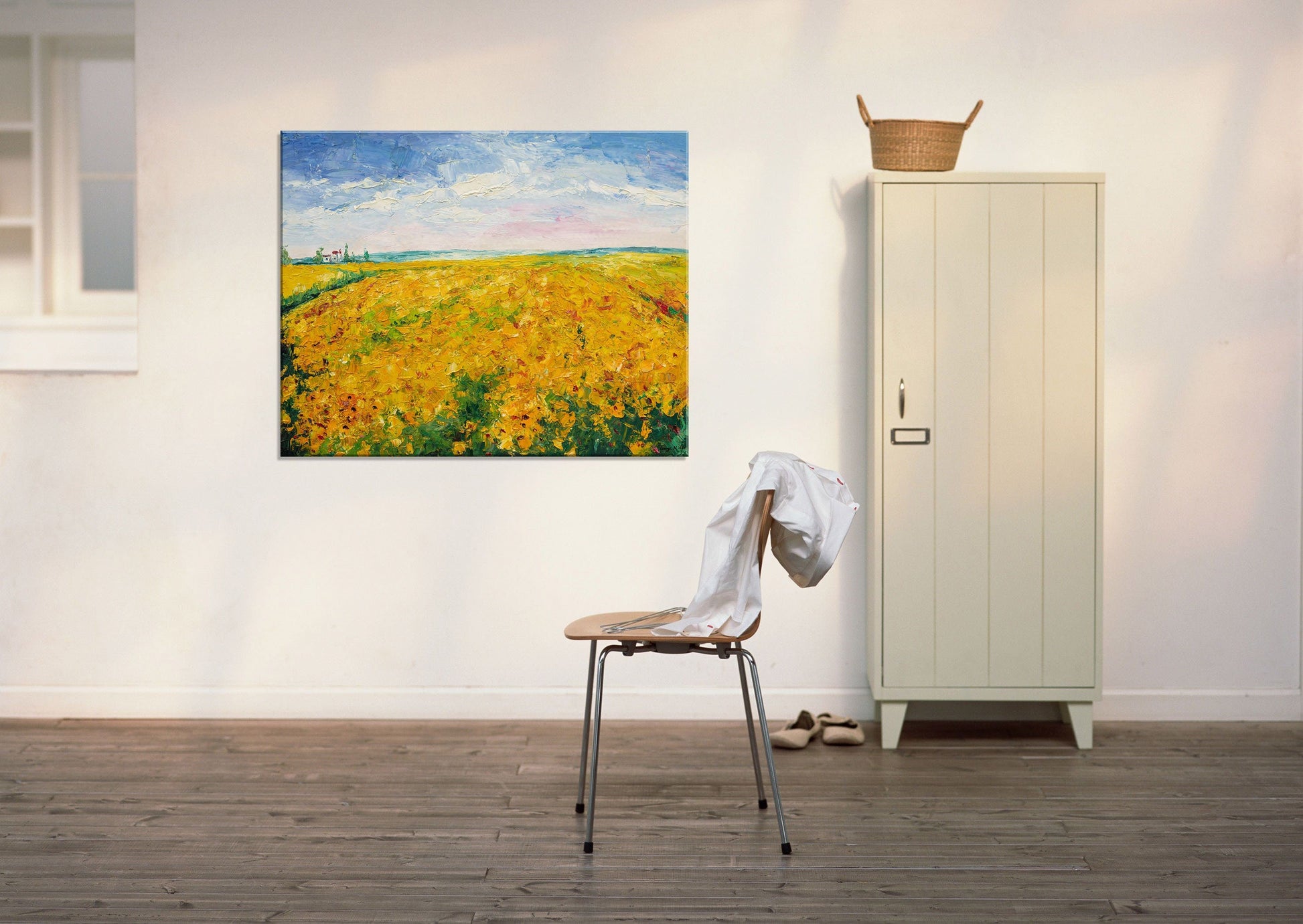 Abstract Art, Contemporary Art, Original Abstract Painting, Canvas Painting, 48" Oil Painting, Tunscany Sunflower Field, Canvas Wall Decor