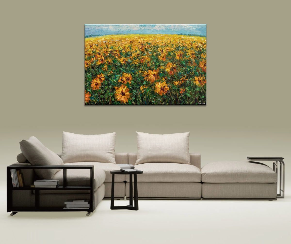 Landscape Painting Tuscany Sunflower Fields, Abstract Landscape Painting, Canvas Art, Wall Art, Contemporary Painting, Canvas Art