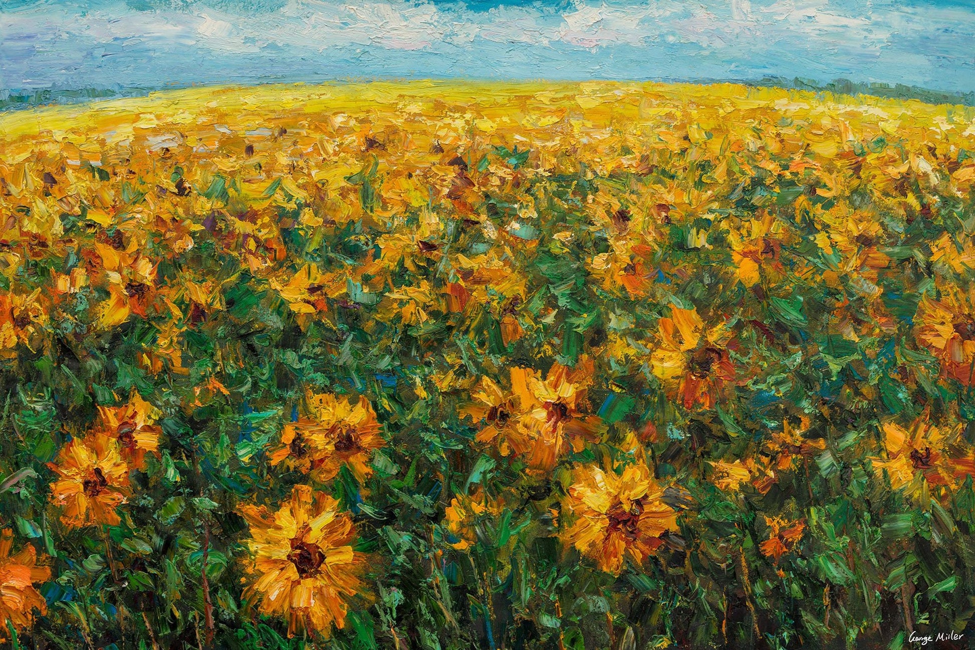 Landscape Painting Tuscany Sunflower Fields, Abstract Landscape Painting, Canvas Art, Wall Art, Contemporary Painting, Canvas Art