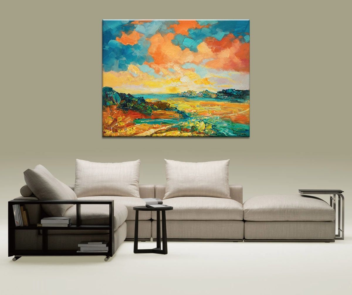 Autumn Landscape Oil Painting, Kitchen Wall Art, Canvas Painting, Canvas Wall Decor, Original Landscape Painting, Palette Knife Painting