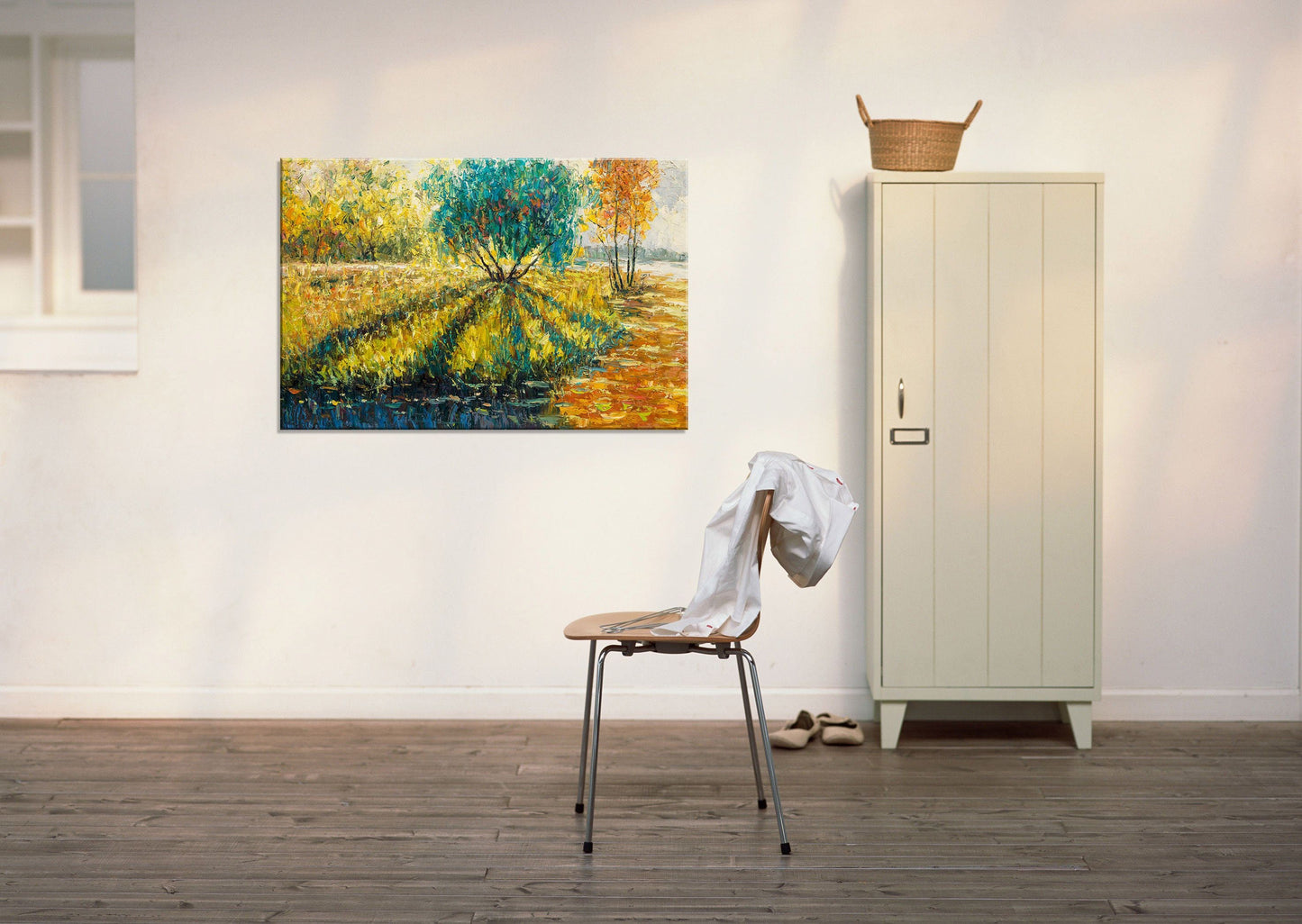 Modern Art, Abstract Canvas Art, Oil Painting Landscape Spring Fields by the Lake, Beach Painting, Large Canvas Art, Oil Painting Landscape